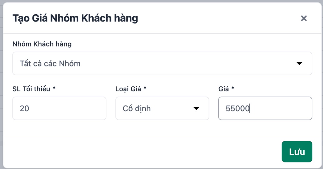 Hộp thoại tạo bậc giá