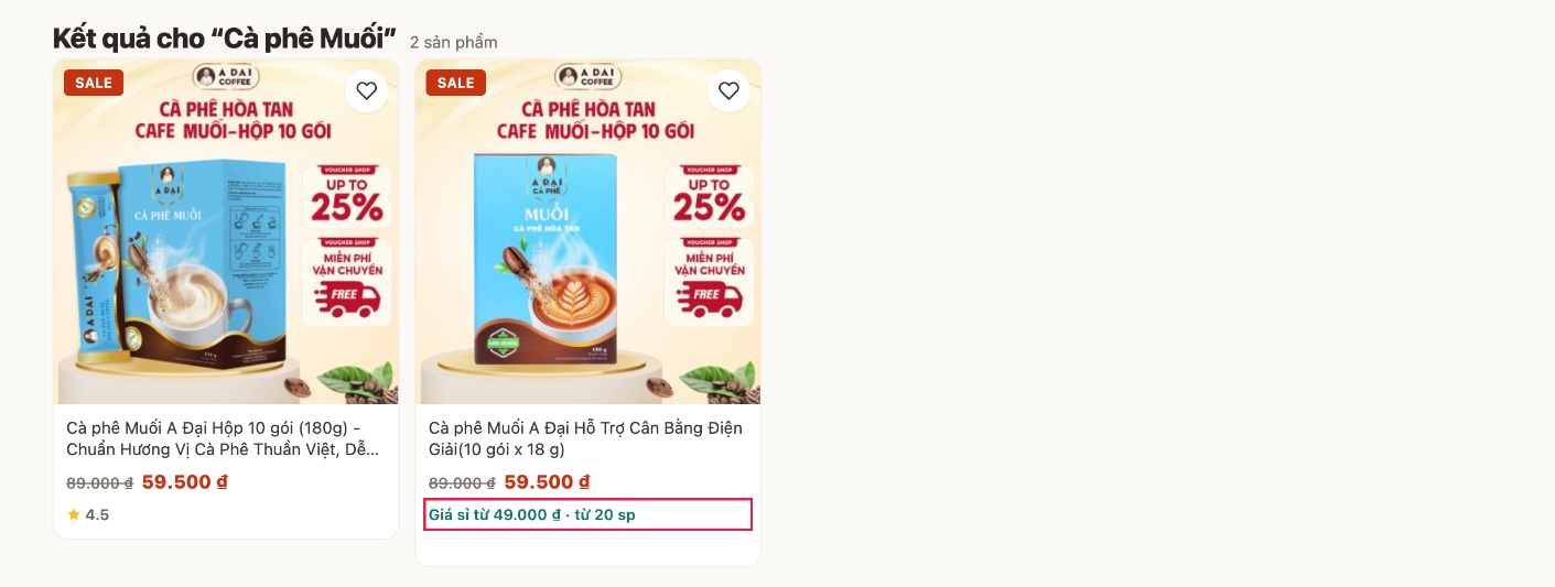 Nhãn giá sỉ trên thẻ sản phẩm